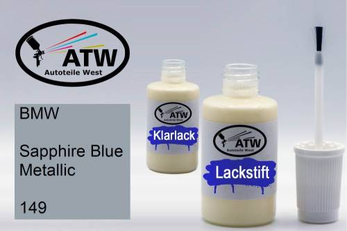 BMW, Sapphire Blue Metallic, 149: 20ml Lackstift + 20ml Klarlack - Set, von ATW Autoteile West.